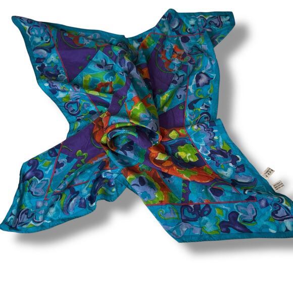 Express Teal and Purple Silk 31" Square Scarf - Picture 1 of 5